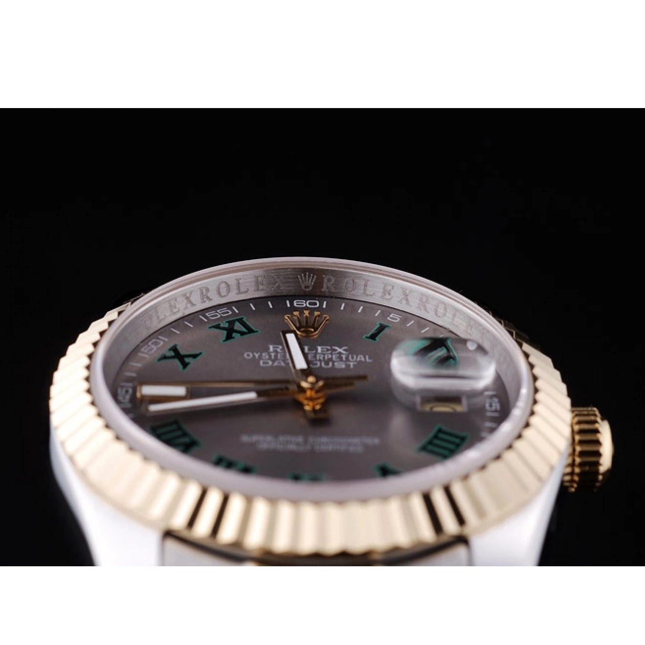 Aaa replica watch Ribbed 7460 Grey Dial Rolex Datejust Bezel 0516